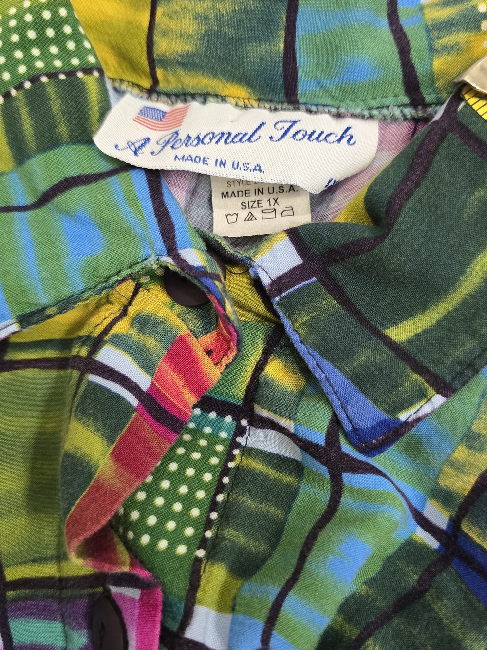 VNTG " A Personal Touch" Colorful Plaid-Print Button Front Blouse - Multicolor - Picture 4 of 4